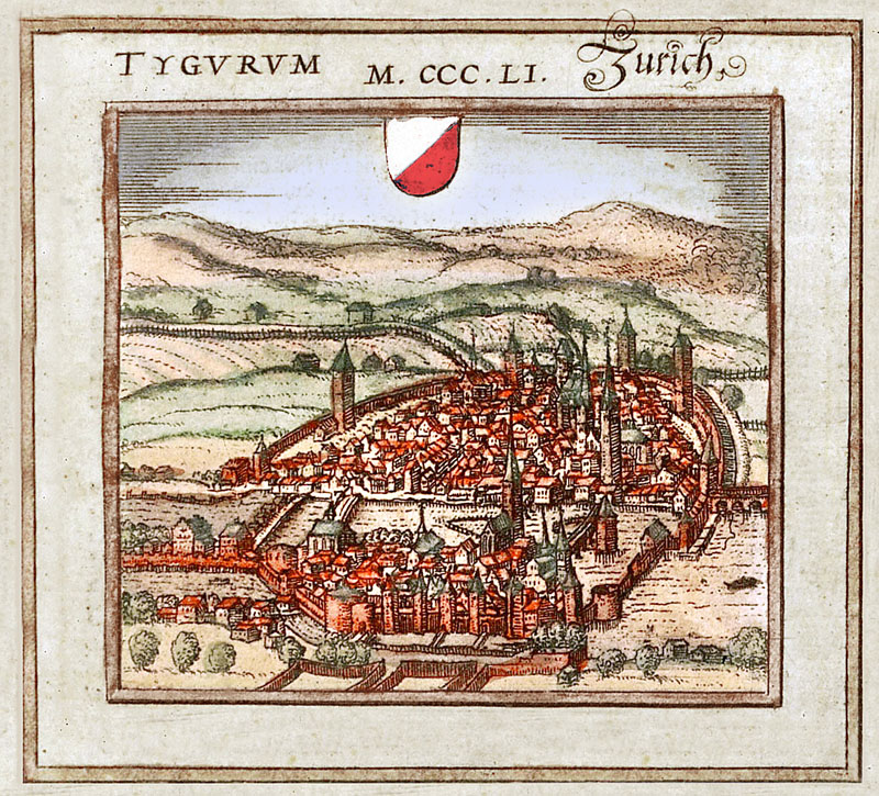 Gezicht op Zürich CH 1575 Braun en Hogenberg